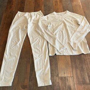 Kids Lands End cream insulated long John’s  size crewneck shirt xl 16 pants L 14
